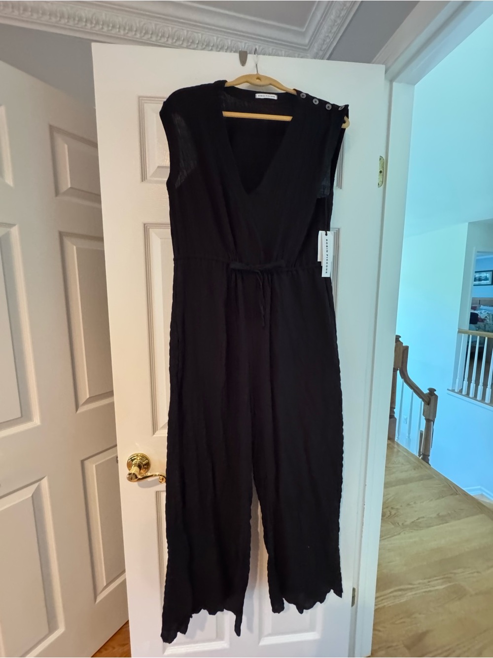 Robin Piccone Black Sleeveless V-Neck Drawstring Jumpsuit